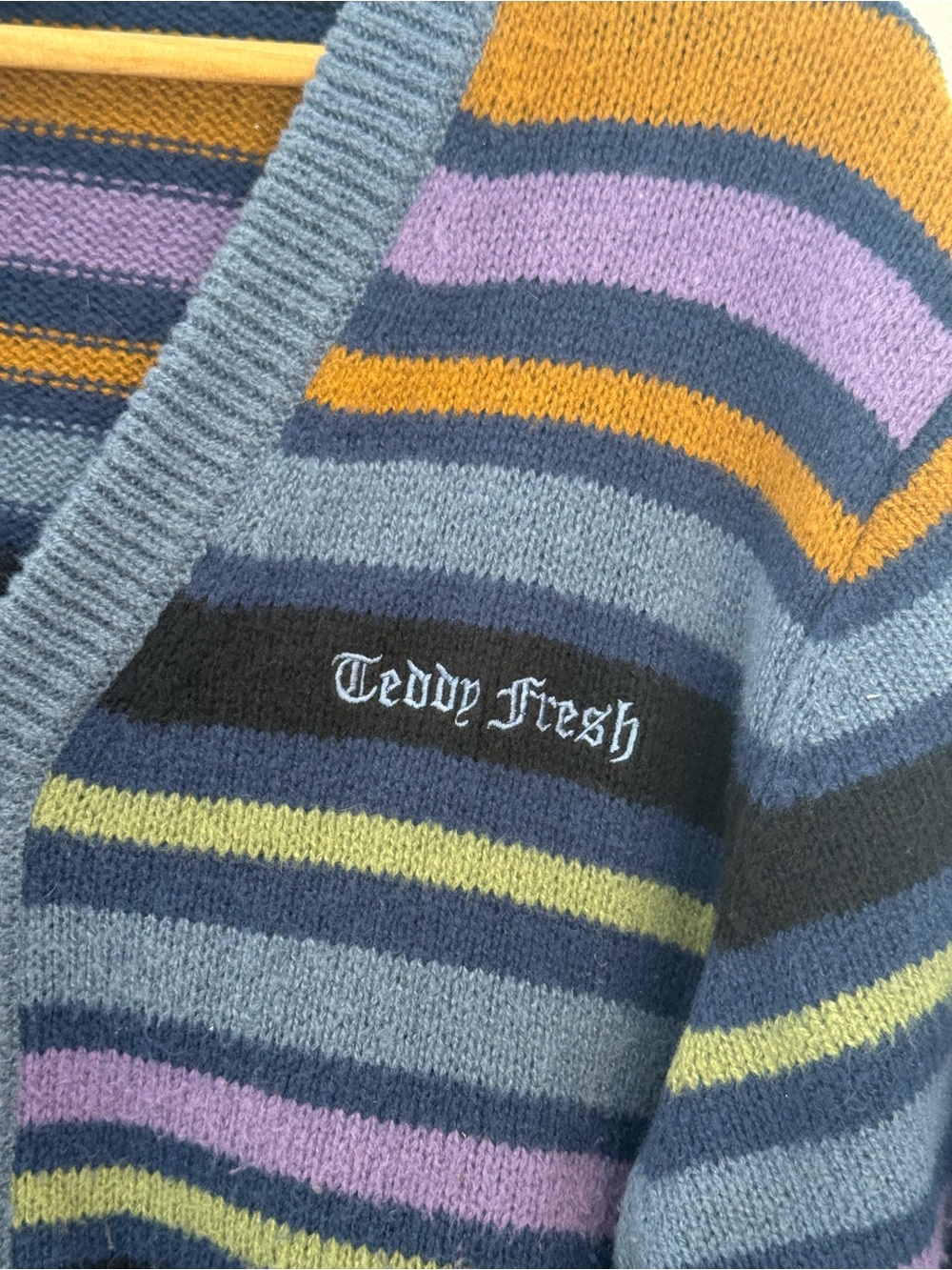 Teddy Fresh Striped Cardigan Blue & Purple Size Large - Picture 7 of 10